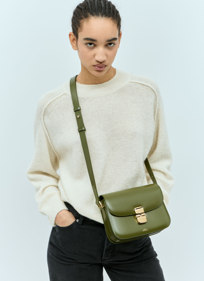 Apc Small Grace Leather Shoulder Bag In Green