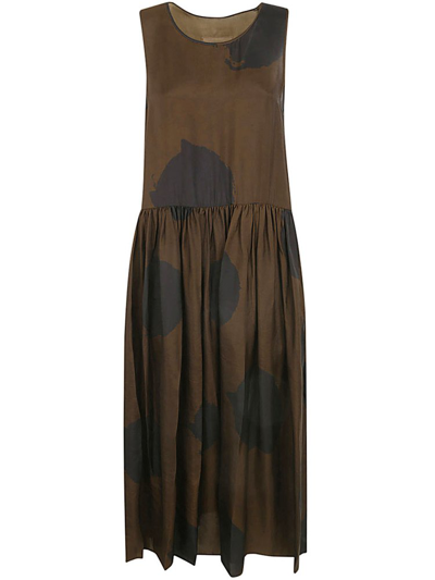 Uma Wang Motif Printed Sleeveless Midi Dress In Brown