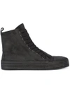 ANN DEMEULEMEESTER ANN DEMEULEMEESTER LAYERED LACE-UP HI-TOP SNEAKERS - BLACK,1702422435409912239081
