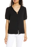 Cece Frill V-neck Button-up Blouse In Rich Black
