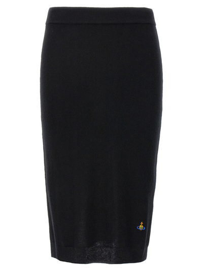 Vivienne Westwood Bea Logo Embroidered Midi Skirt In Black