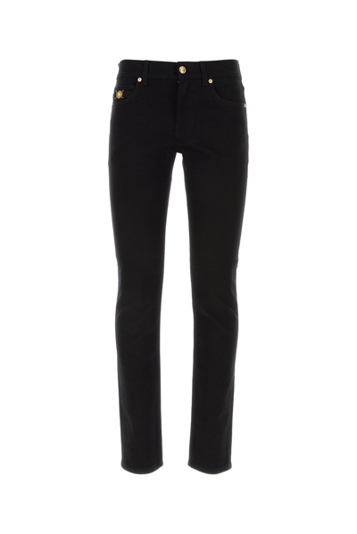Versace Embroidered Super Skinny Jeans In Black