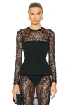 Simkhai Prima Long-sleeve Bustier Lace Peplum Top In Black