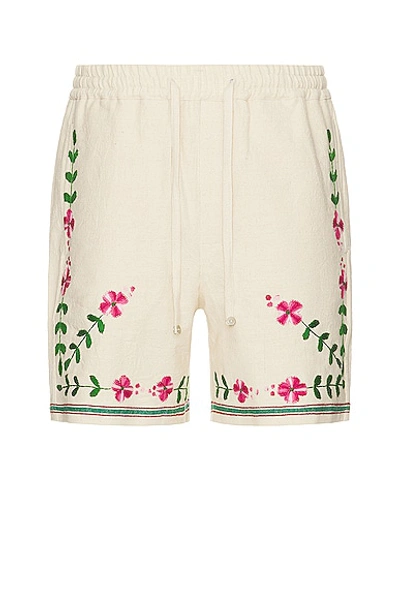 Harago Floral-embroidered Cotton Shorts In Off White