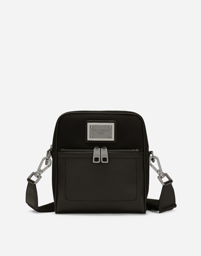 Dolce & Gabbana Grainy Calfskin And Nylon Crossbody Bag In Black