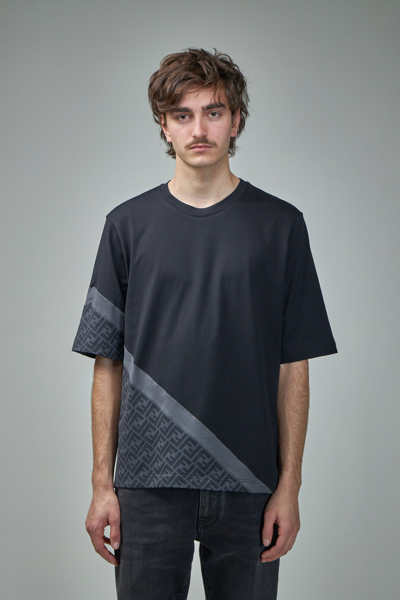 Fendi T-shirt With  Diagonal Insert In Black,grey