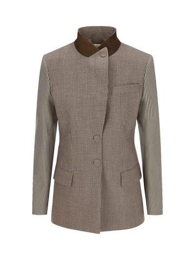 Fendi Single-breasted Houndstooth Jacket In Brown