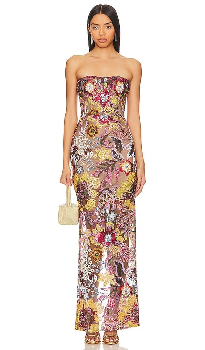 Bronx And Banco Dahlia Strapless Floral Sequin Column Gown In Sequin Multi