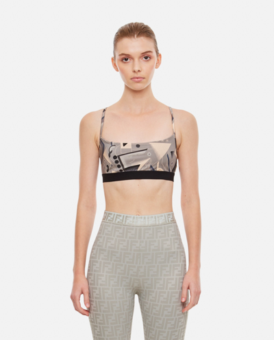 Fendi Memphis Bralette With Futuristic Print In Grey