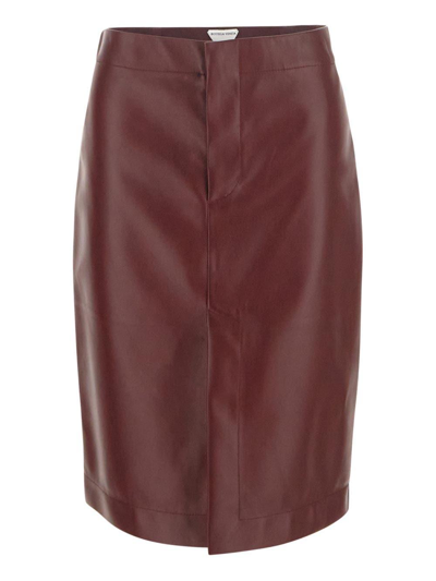 Bottega Veneta Soft Leather Skirt Zip And Button Hook Closure In Burgundy