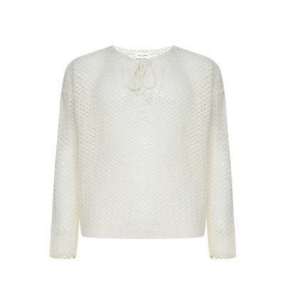 Saint Laurent Crochet Wool Pullover In White