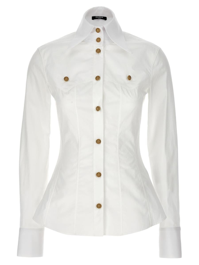 Balmain Long Sleeved Buttoned Shirt In Blanco