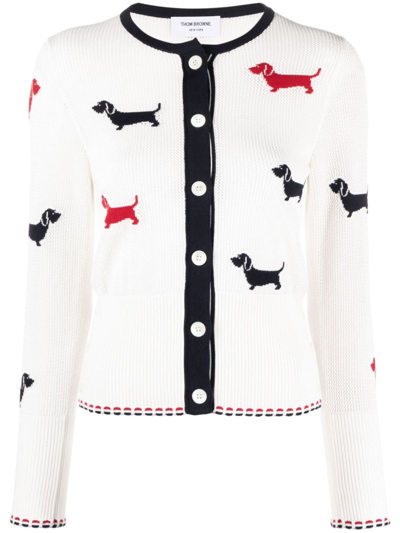 Thom Browne Intarsia-knit Hector Cotton Cardigan In White