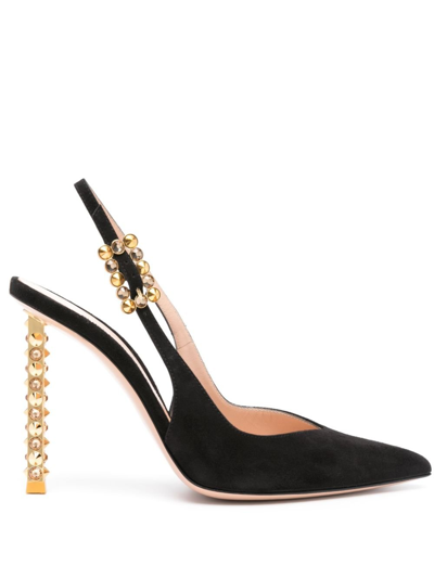 Gianvito Rossi Black 110 Studded-heel Slingback Pumps