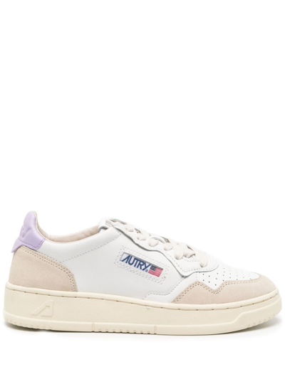 Autry Purple Medalist Leather Sneakers In White