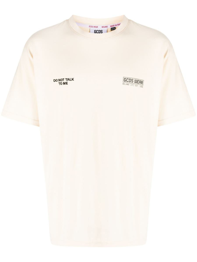 Gcds Slogan-print Cotton T-shirt In White