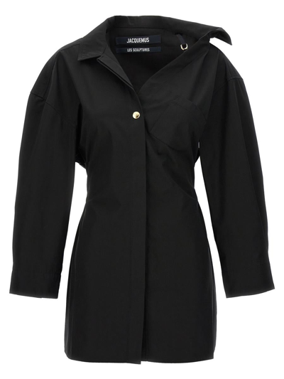Jacquemus La Mini Robe Chemise Button-front Mini Dress In Black