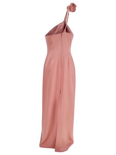 Magda Butrym Rose-detailed One-shoulder Silk Dress In Pink