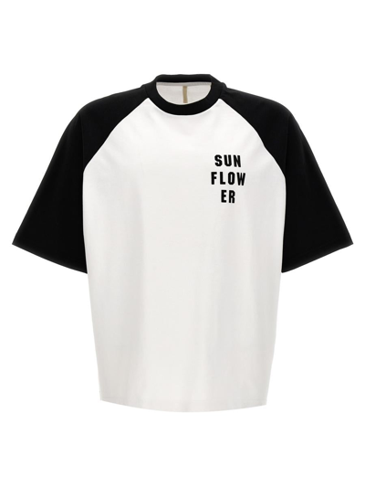 Sunflower #2040 White Cotton Raglans Sleeves T-shirt With Logo - Baseball Tee In White/black