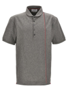 Thom Browne Striped Detail Polo Shirt With Short Sleeves In Gray