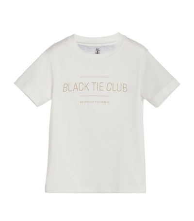Brunello Cucinelli Kids' Black Tie Club T-shirt (4-12+ Years) In White