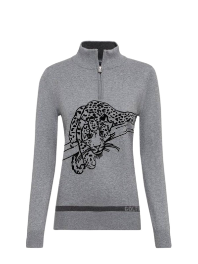 Golfino Leopard Instict Troyer Sweater In Grey