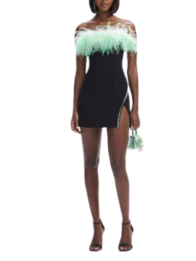 Self-portrait Ombre Feather Diamante Cinched Mini Dress In Black