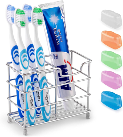 Zulay Kitchen Stainless Steel Toothbrush Holders With 5 Colorful Toothbrush Cases Included In Silver