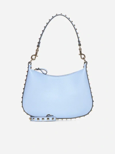 Valentino Garavani Rockstud Leather Small Hobo Bag In Popeline Blue