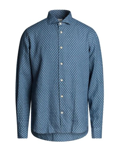 Drumohr Man Shirt Blue Size L Linen