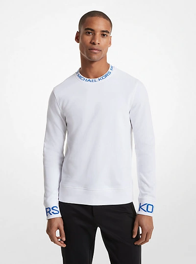 Michael Kors Logo Tape Cotton Blend Sweater In White