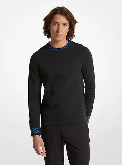 Michael Kors Logo Tape Cotton Blend Sweater In Black