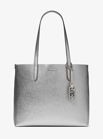 Michael Kors Eliza Extra-large Metallic Pebbled Leather Reversible Tote Bag In Silver