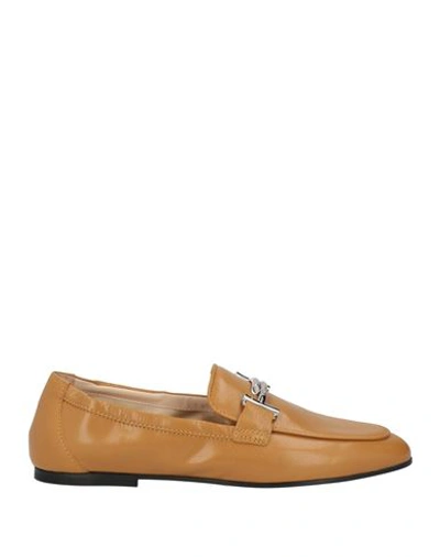 Tod's Woman Loafers Camel Size 8 Soft Leather In Beige