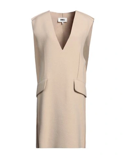 Mm6 Maison Margiela Woman Midi Dress Beige Size 2 Virgin Wool, Polyamide, Cashmere