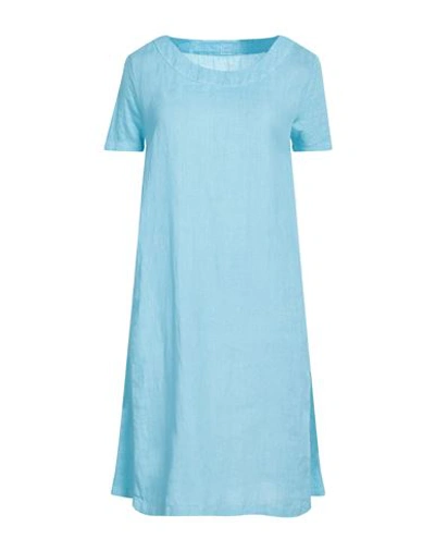 120% Lino Woman Mini Dress Sky Blue Size 6 Linen