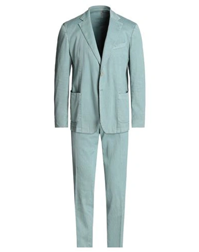 Santaniello Man Suit Sky Blue Size 44 Linen, Cotton, Elastane In Green