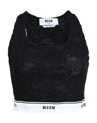 Msgm Woman Top Black Size 2 Polyamide, Elastane
