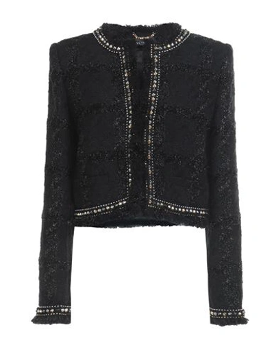 Versace Woman Blazer Black Size 6 Virgin Wool, Viscose, Metallized Polyamide, Cotton, Polyamide