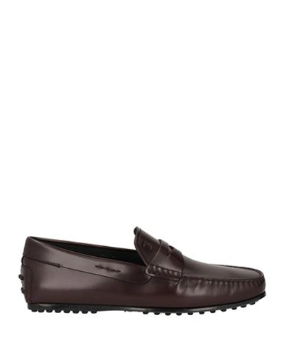Tod's Man Loafers Burgundy Size 8.5 Soft Leather In Red