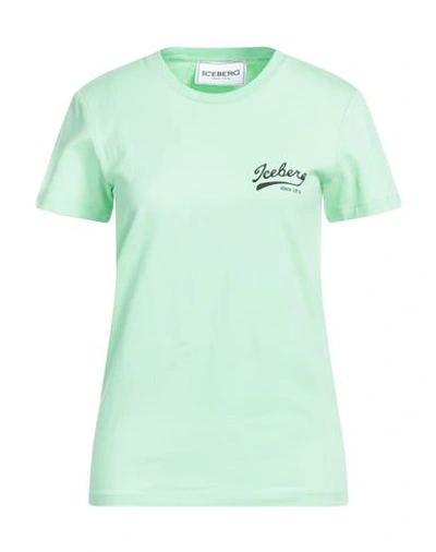 Iceberg Woman T-shirt Light Green Size 8 Cotton, Elastane