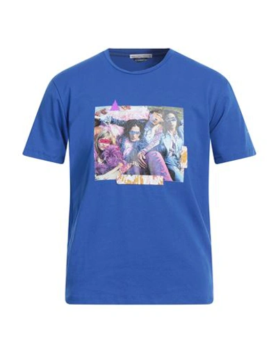 Grey Daniele Alessandrini Man T-shirt Bright Blue Size L Cotton, Elastane