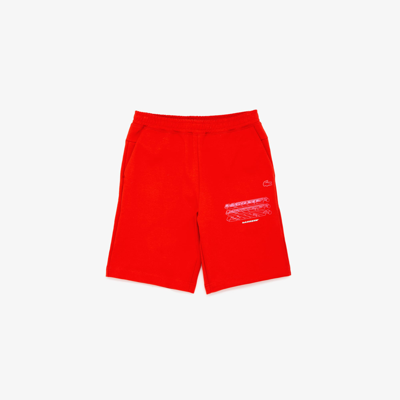 Lacoste Menâs  Branded Leg Shorts - M - 4 In Red