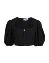 Ganni Short Sleeve Drapey Melange Zipper Blouse In Black