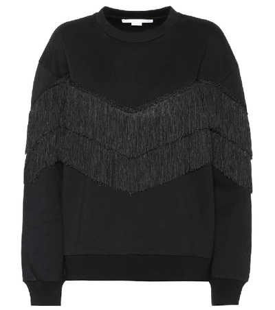 Stella Mccartney Fringed French Cotton-blend Terry Sweatshirt In Black