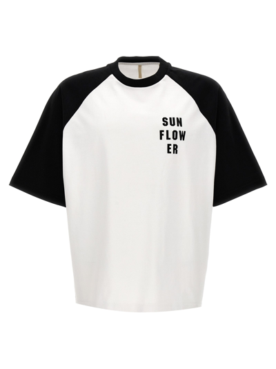 Sunflower #2040 White Cotton Raglans Sleeves T-shirt With Logo - Baseball Tee In Black