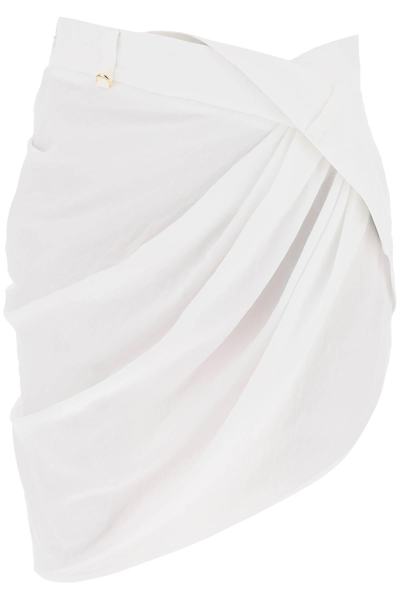 Jacquemus La Mini Jupe Saudade Draped Skirt In White