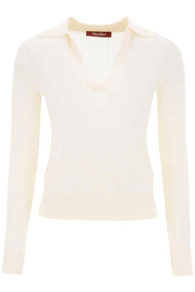 Max Mara Wool And Silk Knit Pullover In White