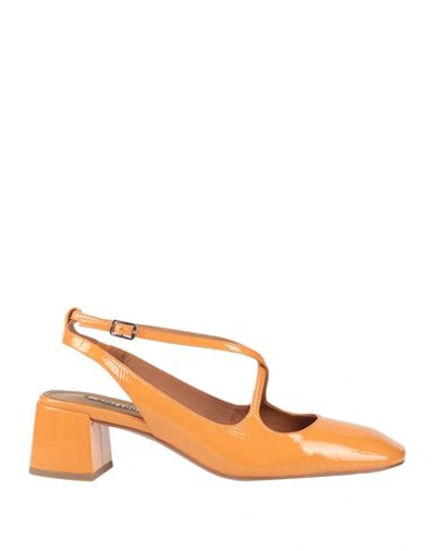 Bibi Lou Woman Pumps Orange Size 10 Leather In Orange
