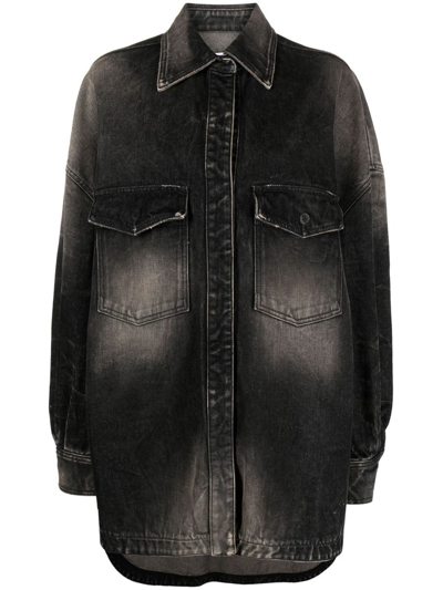 Attico Bleached-effect Denim Coat In Black